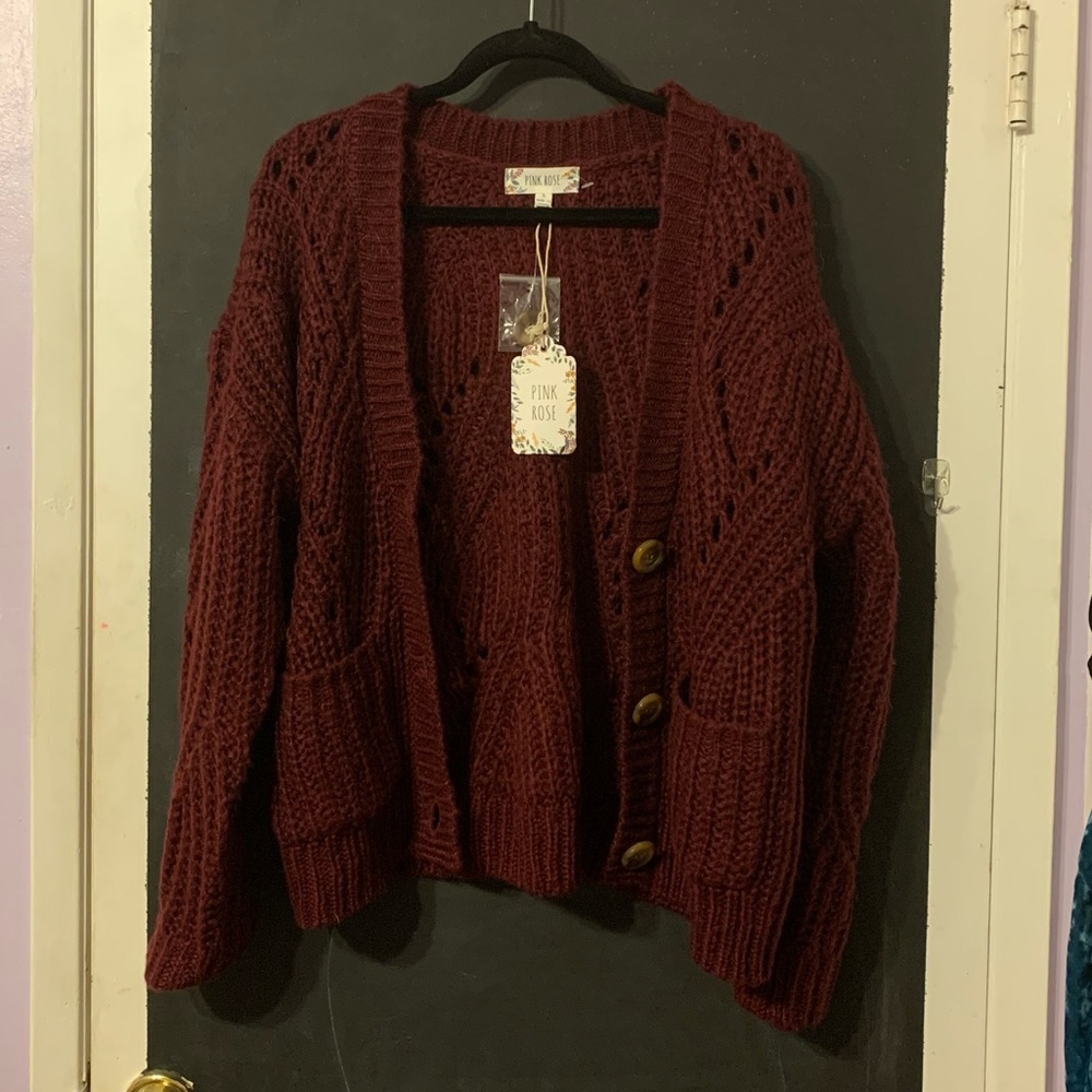 Maroon Knit Cardigan
